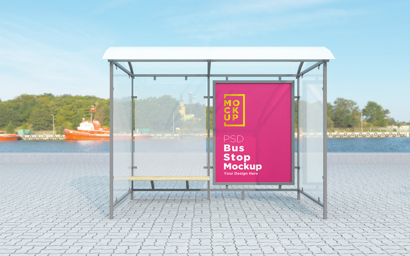 Bus stop Shelter signage product mockup Product Mockup