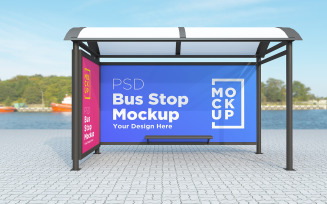 Bus stop Shelter with 2 Billboard product mockup
