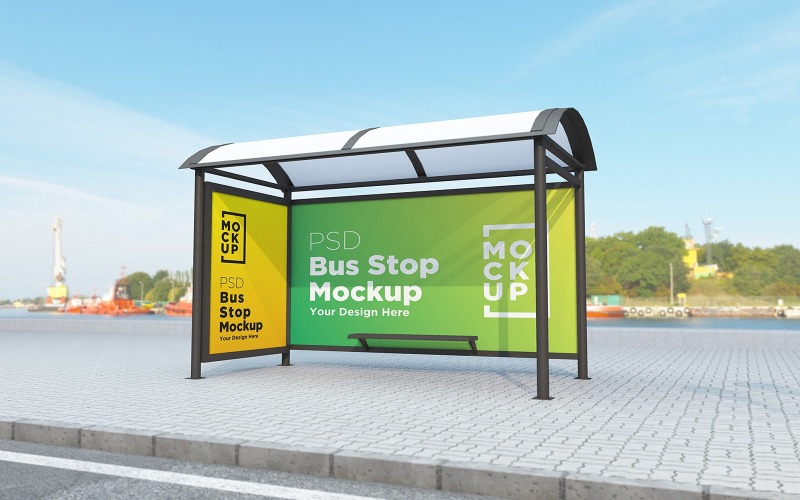 Bus stop Shelter with 2 sign product mockup Product Mockup