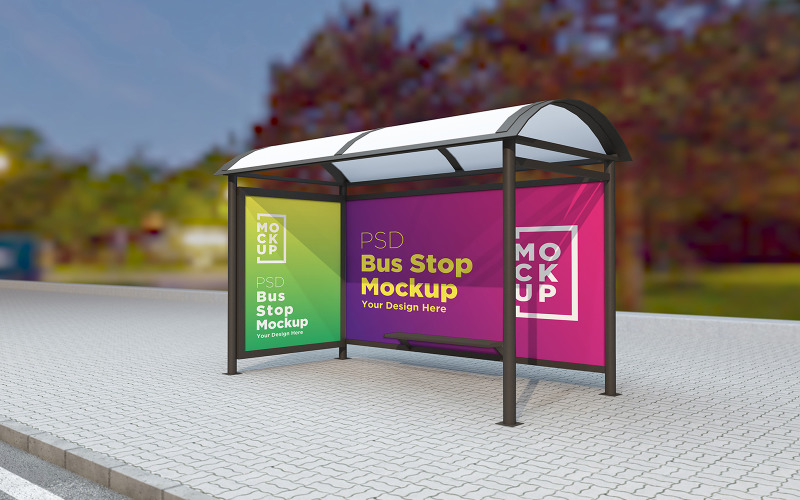 Bus stop Shelter with two Billboard product mockup Product Mockup
