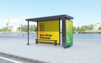 Bus stop Shelter with two signage product mockup