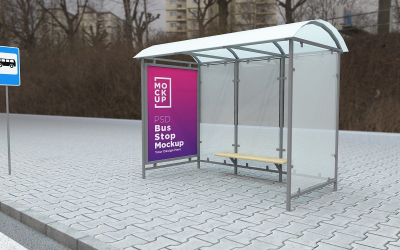 Bus stop Signage advertisement product mockup Product Mockup