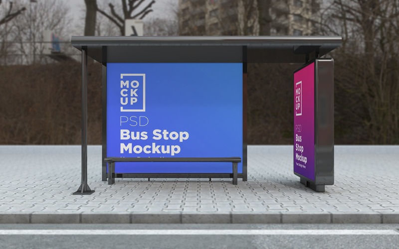 Bus Stop Signage Outdoor Advertising Sign advertisement product mockup Product Mockup