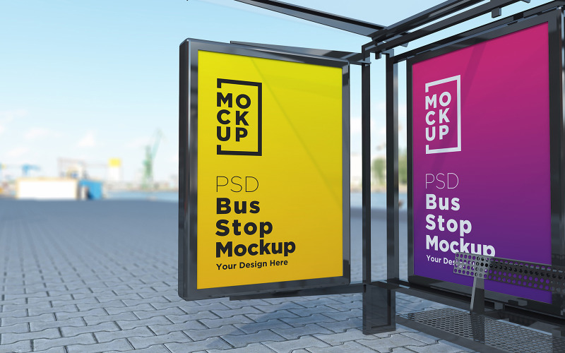 Bus Stop with 2 Billboard product mockup Product Mockup