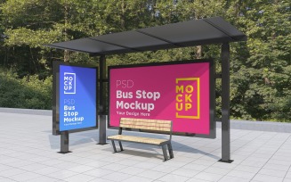 Bus Stop with 2 signage advertising product mockup