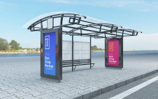 Bus Stop with 2 Signage product mockup