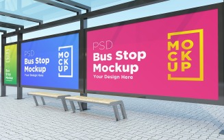 Bus Stop with 3 Billboard advertisement signage product mockup