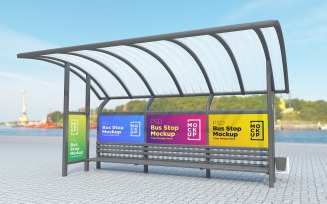 Bus Stop with 4 Sign advertisement product mockup