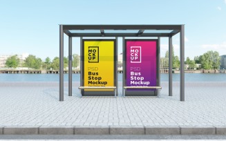 Bus Stop with two Signage advertisement product mockup
