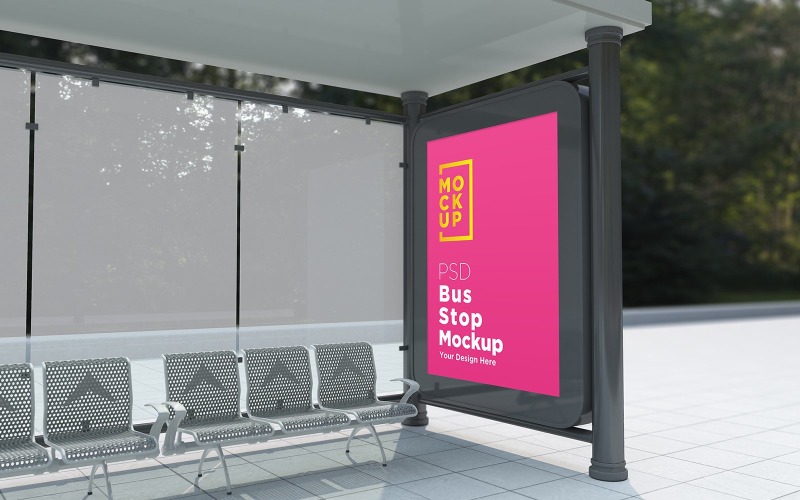 City Bus Stop Billboard advertisement signage product mockup Product Mockup