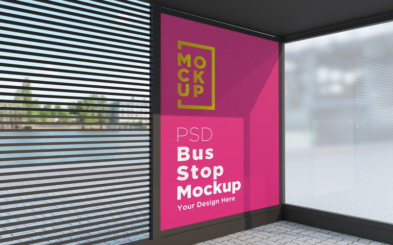 City Bus stop Shelter Advertising Signage product mockup Product Mockup