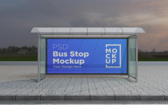 City Bus Stop Shelter billboard advertising product mockup