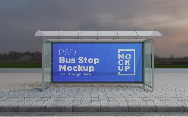 City Bus Stop Shelter billboard advertising product mockup Product Mockup