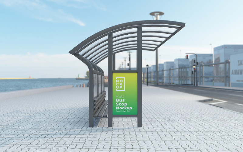 City Bus Stop Shelter Sign advertisement signage product mockup Product Mockup