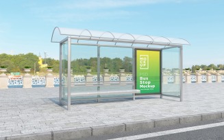 City Bus Stop Shelter Sign advertising product mockup