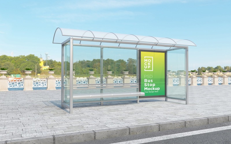 City Bus Stop Shelter Sign advertising product mockup Product Mockup