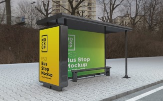 City Bus Stop with tow Signage product mockup