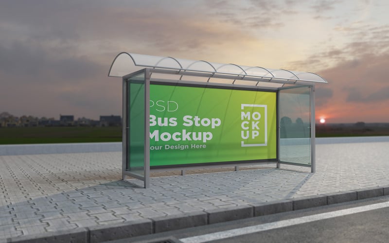 Evening City Bus Stop Shelter billboard advertising product mockup Product Mockup