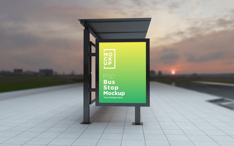 Evening View Bus Stop sign product mockup Product Mockup