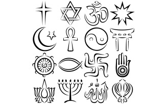 Religious Symbols Line Art - Illustration