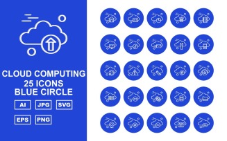 25 Premium Cloud Computing Blue Circle Icon Set
