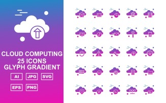 25 Premium Cloud Computing Glyph Gradient Icon Set