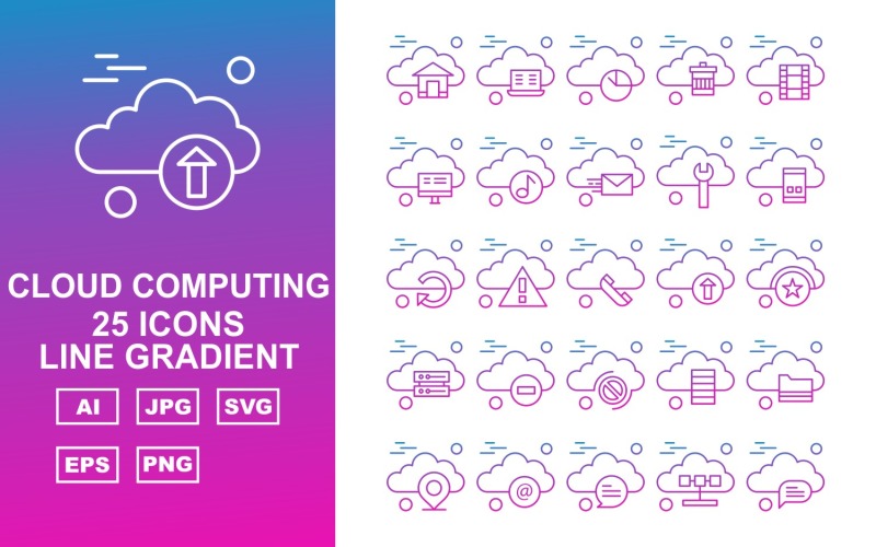 25 Premium Cloud Computing Line Gradient Icon Set