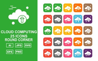 25 Premium Cloud Computing Round Corner Icon Set