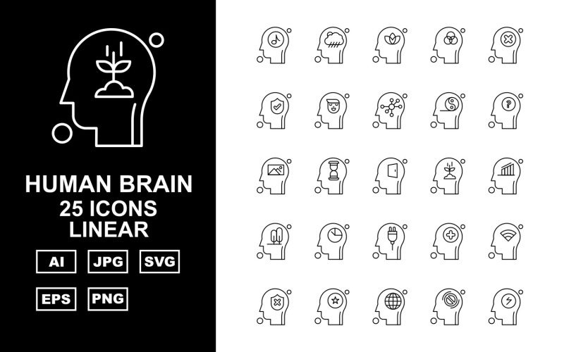 25 Premium Human Brain Process Linear Icon Set