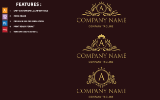 Golden A Letter Luxury Vector Design Logo Template