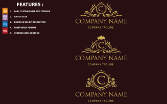 Golden C Letter Luxury Vector Design Logo Template