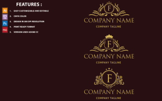 Golden F Letter Luxury Vector Design Logo Template