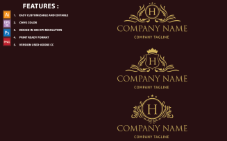Golden H Letter Luxury Vector Design Logo Template
