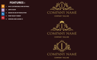 Golden I Letter Luxury Vector Design Logo Template