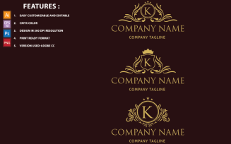 Golden K Letter Luxury Vector Design Logo Template