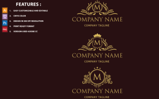 Golden M Letter Luxury Vector Design Logo Template