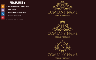 Golden N Letter Luxury Vector Design Logo Template
