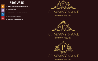 Golden P Letter Luxury Vector Design Logo Template