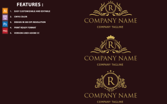 Golden R Letter Luxury Vector Design Logo Template