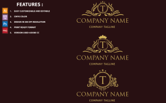 Golden T Letter Luxury Vector Design Logo Template