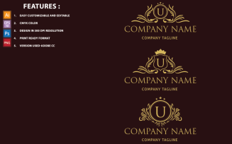Golden U Letter Luxury Vector Design Logo Template