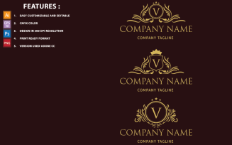 Golden V Letter Luxury Vector Design Logo Template
