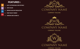 Golden W Letter Luxury Vector Design Logo Template