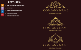 Golden X Letter Luxury Vector Design Logo Template
