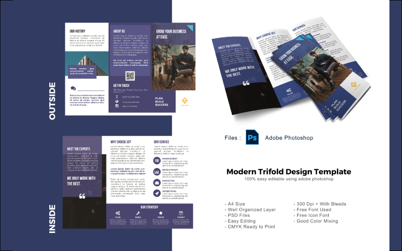 Minimalist Trifold Brochure PSD Template