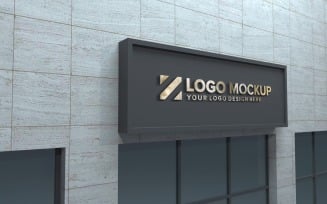 Golden Logo Mockup 3D Sign Black Building product mockup