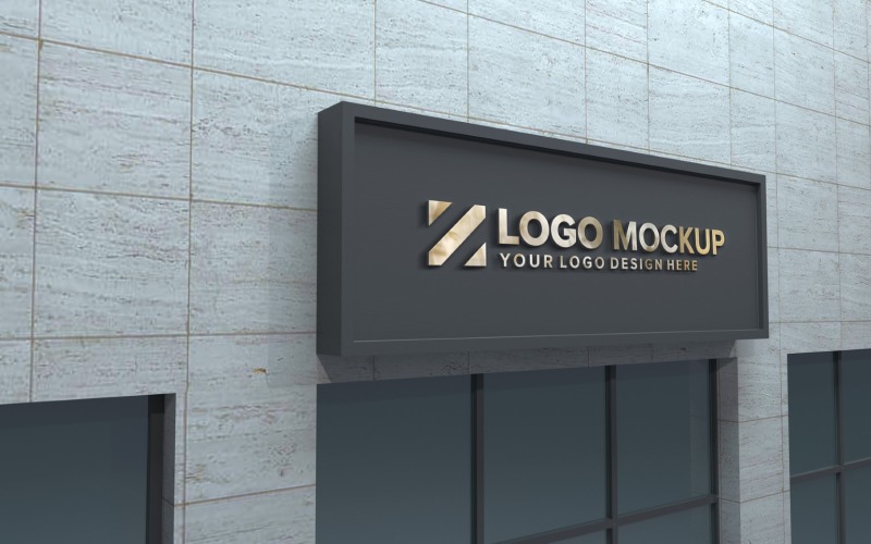 Golden Logo Mockup 3D Sign Black Building product mockup Product Mockup