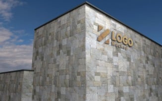 Golden Logo Mockup 3D Sign façade Building product mockup