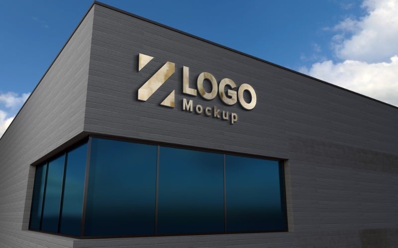 Golden Logo Mockup 3D Sign façade Gray Building product mockup Product Mockup