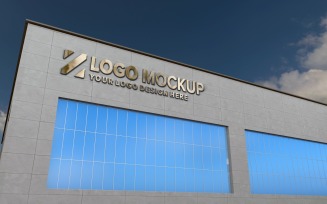 Golden Logo Mockup 3D Sign On Building façade product mockup